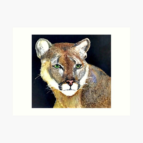Galactic Puma Cougar Mountain Lion Cosmic Animal Art Print from Watercolor Painting