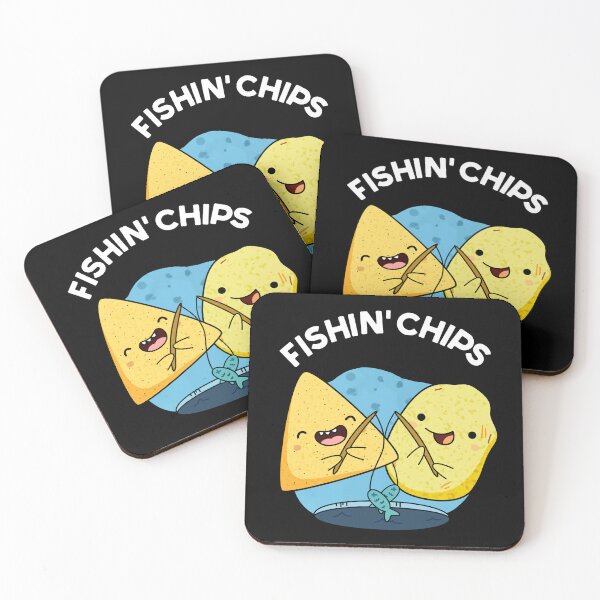 Item preview, Fishin chips Funny Food Puns (Dark BG) designed and sold by punnybone.
