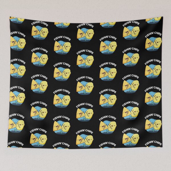 Item preview, Fishin chips Funny Food Puns (Dark BG) designed and sold by punnybone.