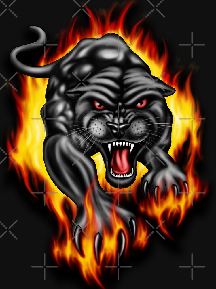 Black Panther Walking Through Fire Flames T Shirt By Decentdesigns