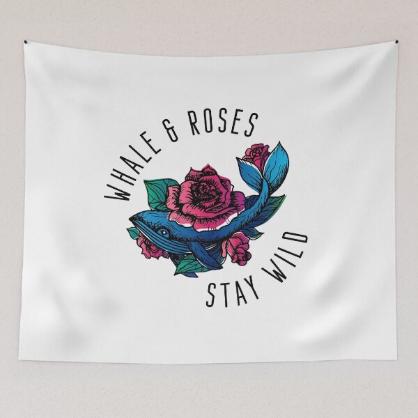Item preview, Whale and Roses Stay Wild Blue Whale and Red Roses for Light Background designed and sold by activlifewear.