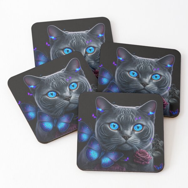 Artikelvorschau, Gleaming Blue British Shorthair With Butterflies entworfen und verkauft von Nocturne  Paws.
