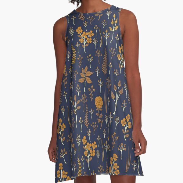 navy blue and yellow floral dress