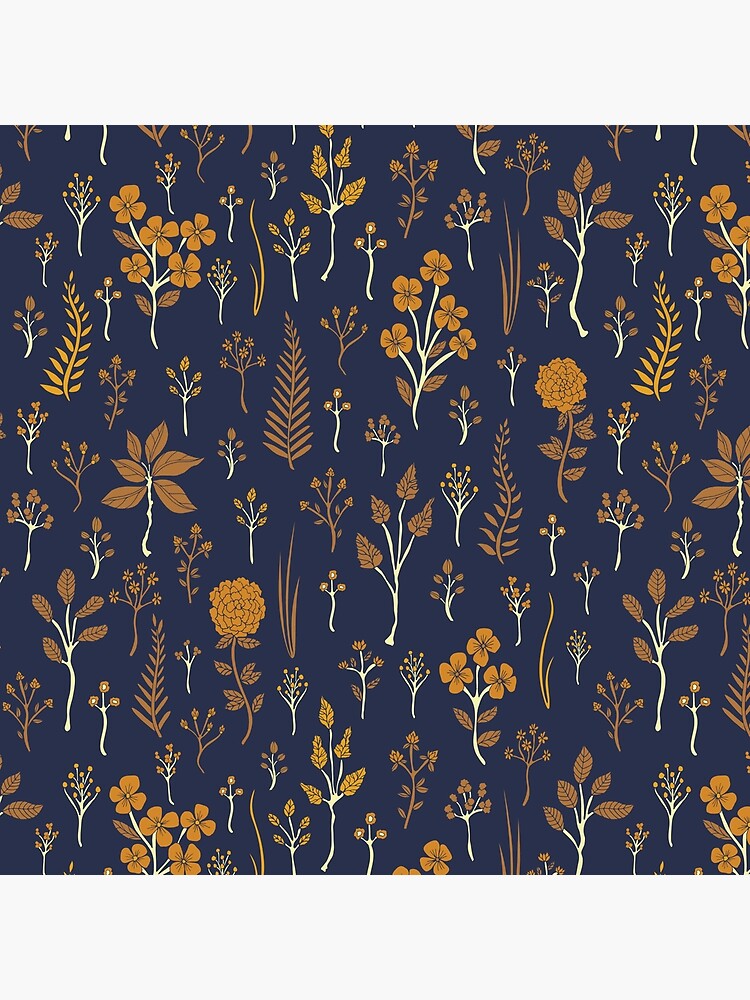 Aperçu 4 sur 4. Coussin avec l'œuvre Motif floral jaune bleu marine et moutarde créée et vendue par somecallmebeth.