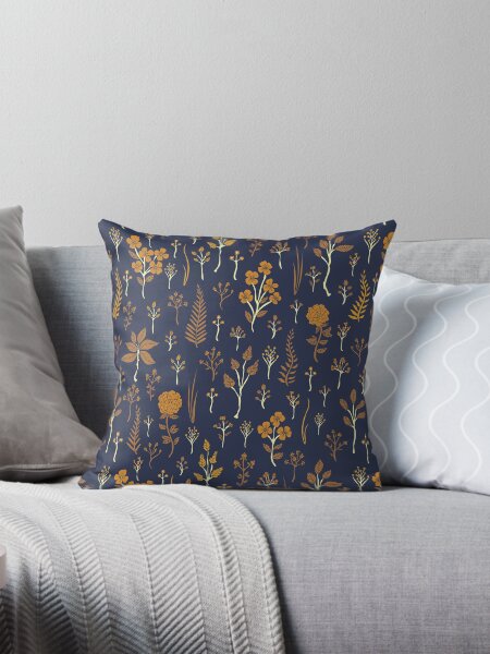 Aperçu de l'œuvre Motif floral jaune bleu marine et moutarde créée et vendue par somecallmebeth.