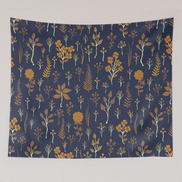Item preview, Navy Blue & Mustard Yellow Floral Pattern designed and sold by somecallmebeth.