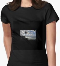 Palm tree, sky, water, clouds. Women's Fitted T-Shirt