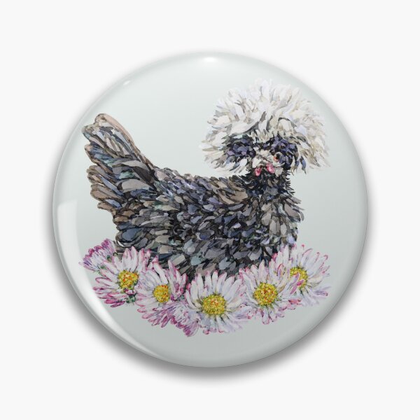 Item preview, Mable the White Crested Polish Chicken with watercolor daisies designed and sold by becca-boyce.