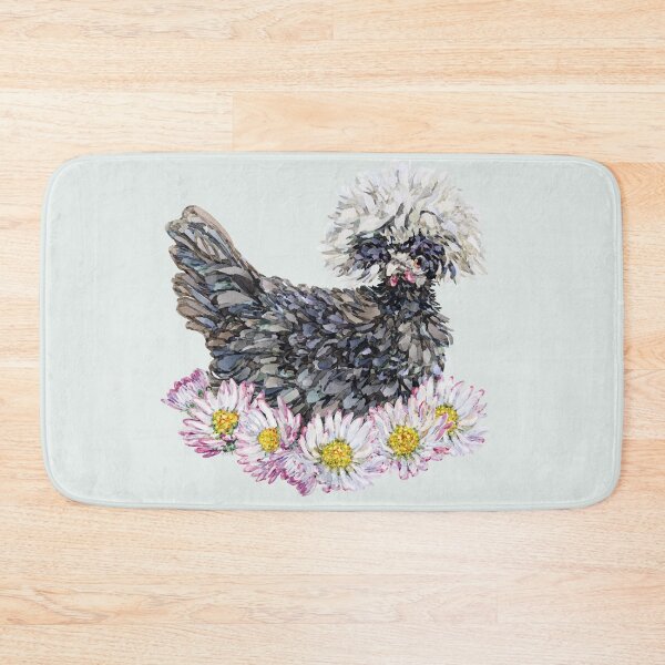 Item preview, Mable the White Crested Polish Chicken with watercolor daisies designed and sold by becca-boyce.