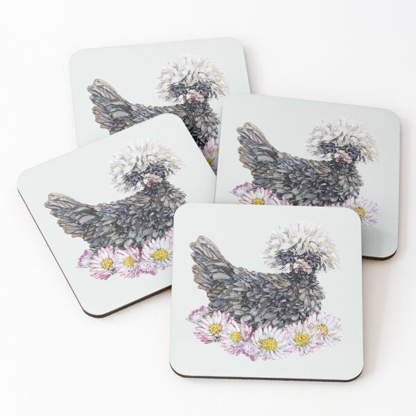 Item preview, Mable the White Crested Polish Chicken with watercolor daisies designed and sold by becca-boyce.