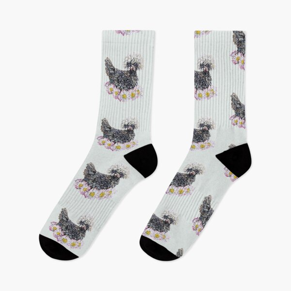 Item preview, Mable the White Crested Polish Chicken with watercolor daisies designed and sold by becca-boyce.