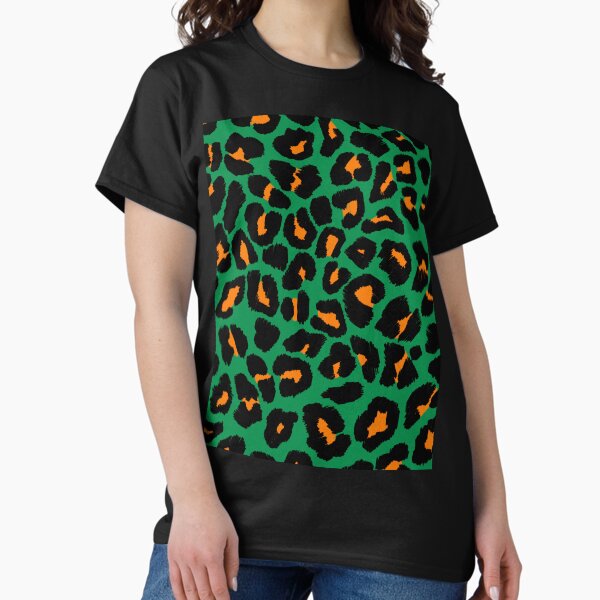 Vista previa del artículo con la obra «Manchas de estampado de leopardo verde bosque, negro y naranja», diseñado y vendido por OneThreeSix.