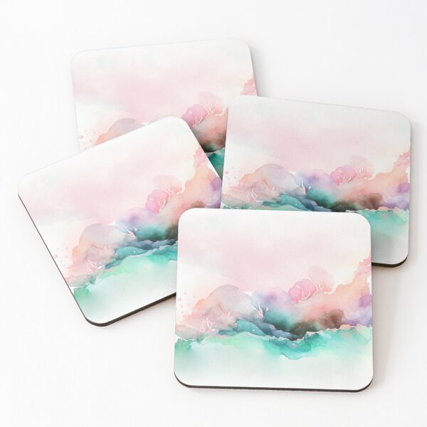 Item preview, Pastel Soft Coral Pink Turquoise / Teal Watercolor Washes / Ombré Painting Artwork Abstract Image designed and sold by adlydesigns.