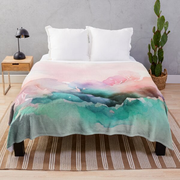 Item preview, Pastel Soft Coral Pink Turquoise / Teal Watercolor Washes / Ombré Painting Artwork Abstract Image designed and sold by adlydesigns.