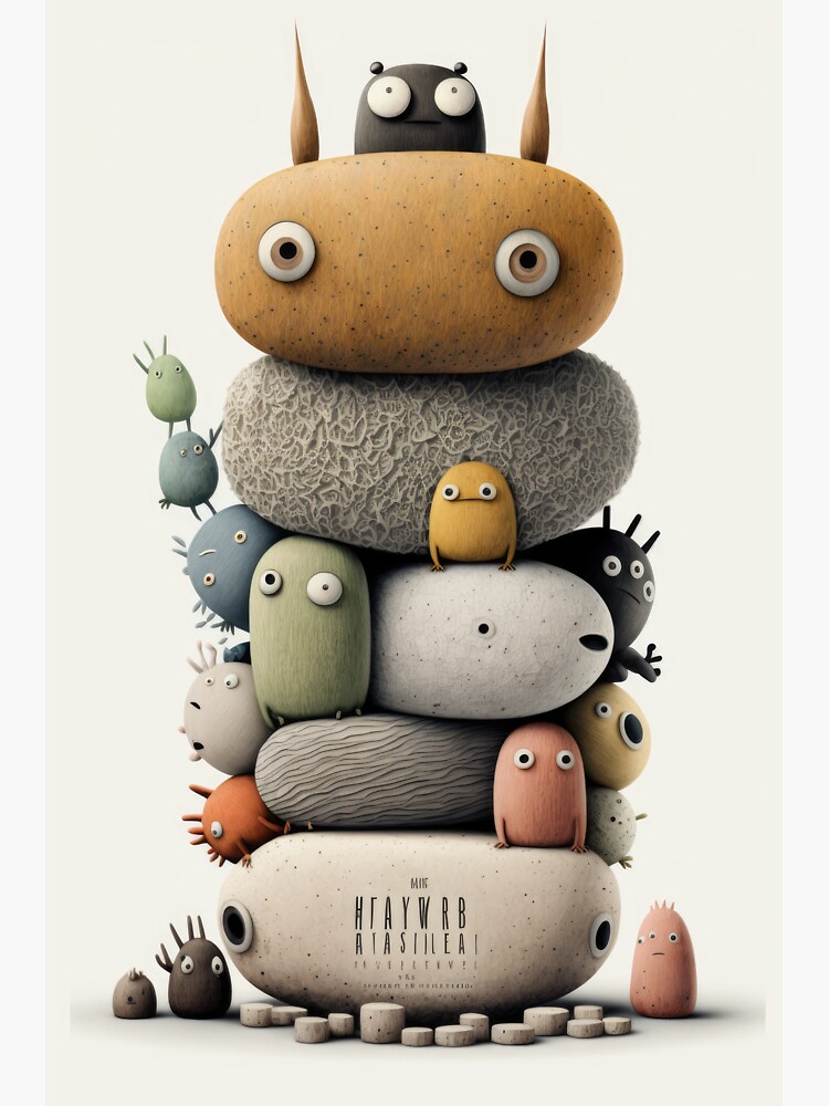 "Stacking Ovoid Monsters A Delightful Collaboration" Sticker for Sale