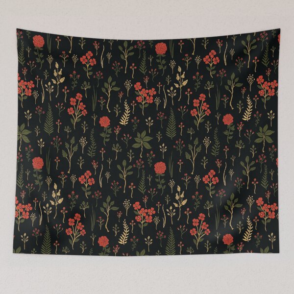 Item preview, Green, Red-Orange, and Black Floral/Botanical Print designed and sold by somecallmebeth.