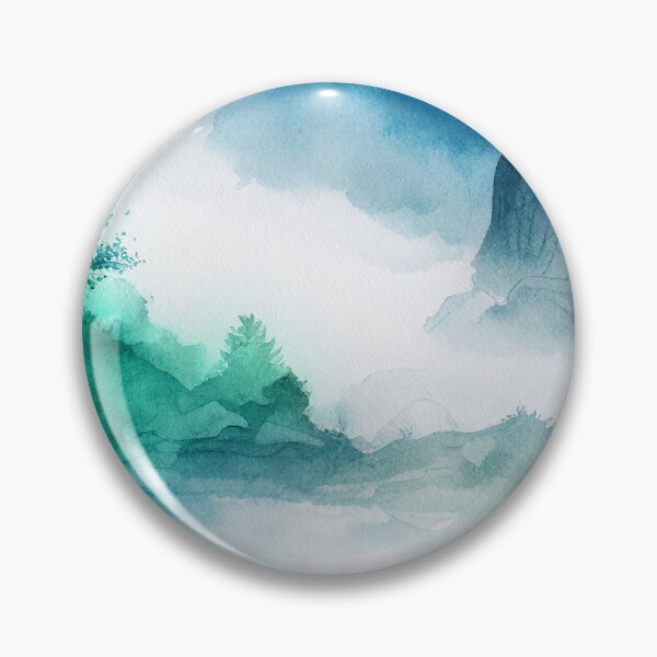 Item preview, Pastel Soft  Turquoise / Blue Watercolor Washes Painting Artwork  Mountains in Fog Image designed and sold by adlydesigns.