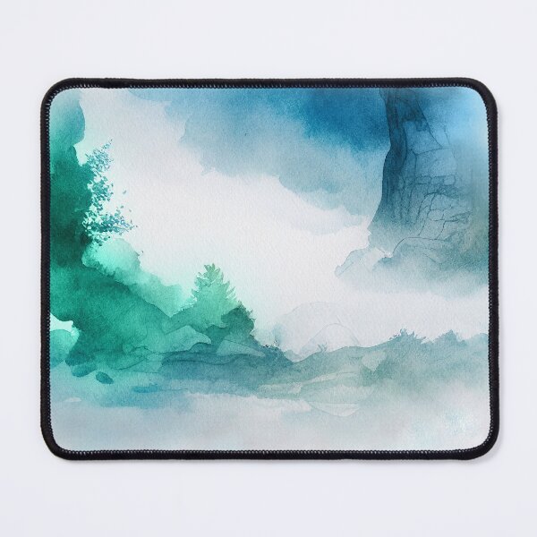 Item preview, Pastel Soft Turquoise / Blue Watercolor Washes Painting Artwork Mountains in Fog Image designed and sold by adlydesigns.