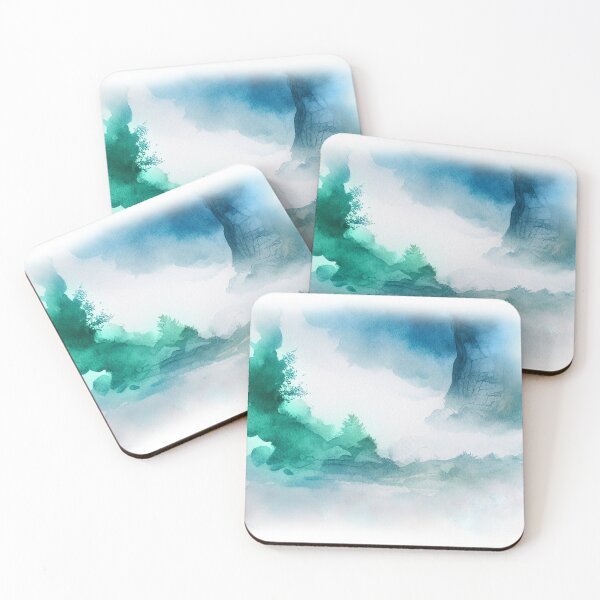 Item preview, Pastel Soft  Turquoise / Blue Watercolor Washes Painting Artwork  Mountains in Fog Image designed and sold by adlydesigns.