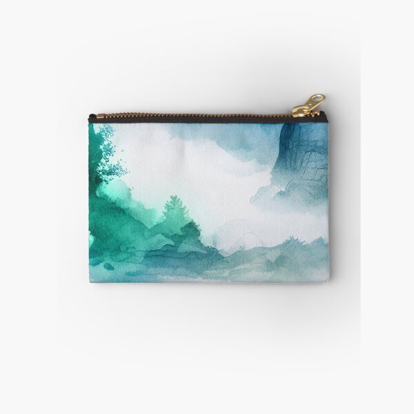 Item preview, Pastel Soft  Turquoise / Blue Watercolor Washes Painting Artwork  Mountains in Fog Image designed and sold by adlydesigns.