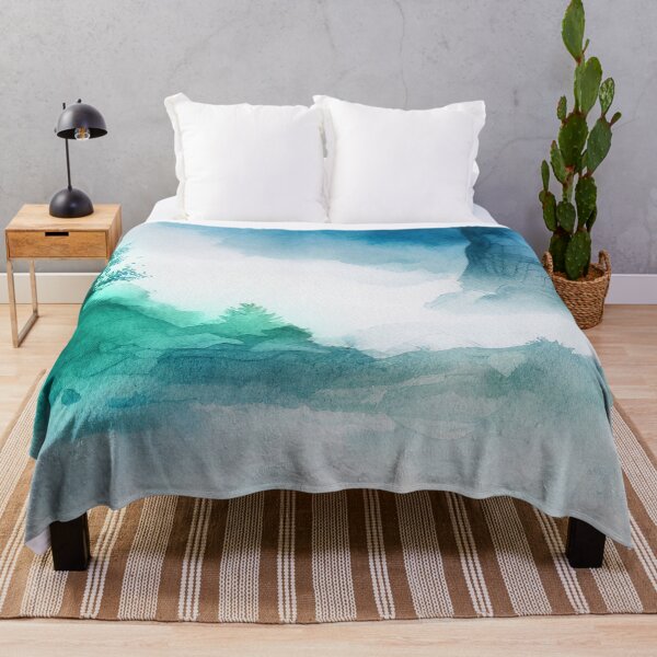 Item preview, Pastel Soft Turquoise / Blue Watercolor Washes Painting Artwork Mountains in Fog Image designed and sold by adlydesigns.