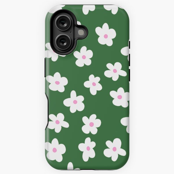 Item preview, White and Pink, on Dark Green Groovy Flowers Pattern  designed and sold by OneThreeSix.
