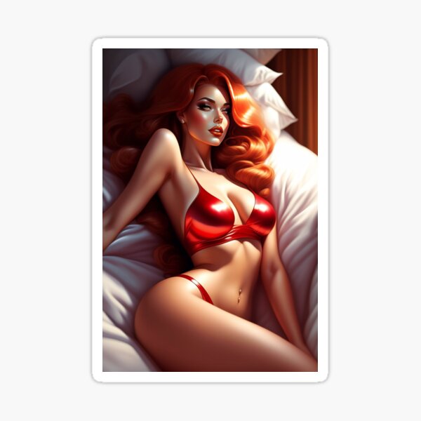 Sticker Young lovers lay in bed - only lingerie 