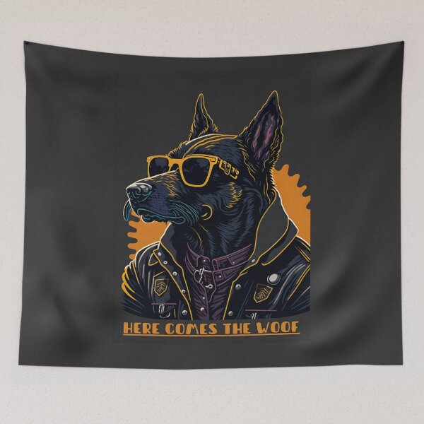 Item preview, Here Comes The Woof - Cool Dog With Shades and Coat designed and sold by candlewithhare.