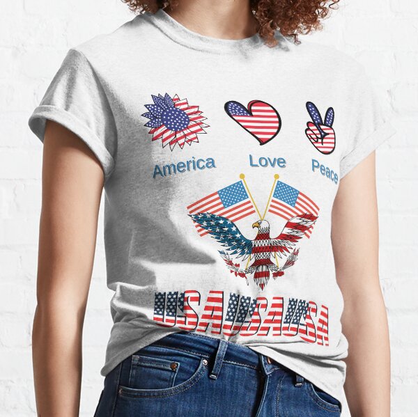 America USA Flag - America Love Peace Classic T-Shirt