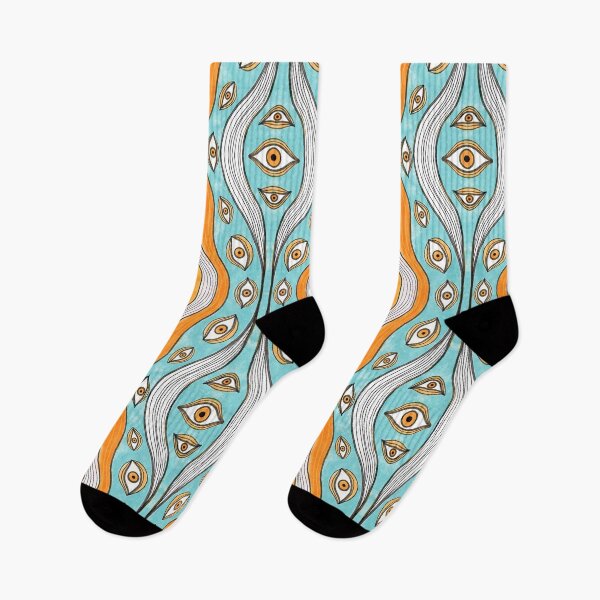Item preview, Psychedelic Eyes Hippie Pattern Blue Orange designed and sold by Boriana Giormova.
