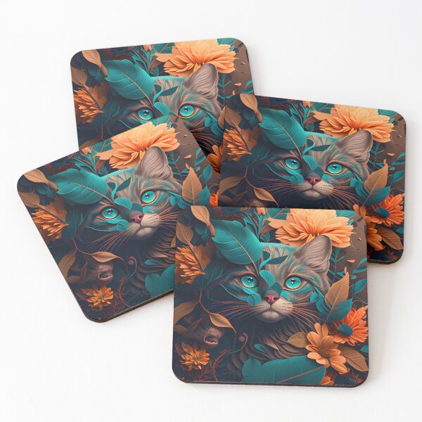 Item preview, Colorful Cute Cat and Flowers designed and sold by beluxe.