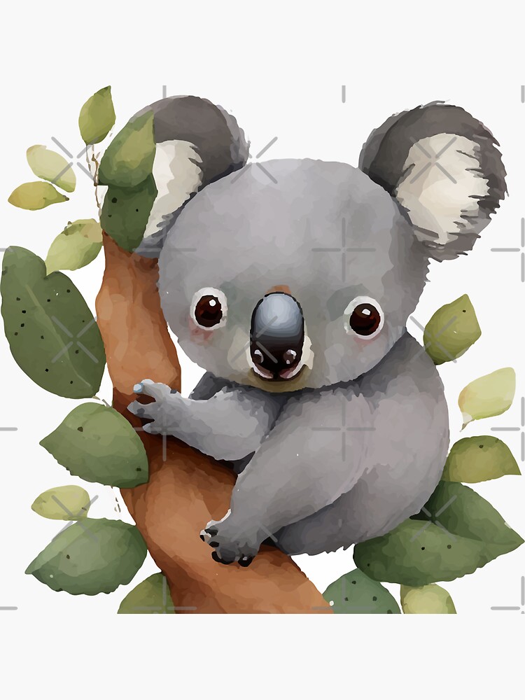Cute koala kawaii cartoon vector character. Adorable and funny animal  sitting on branch and eating eucalyptus leaves isolated sticker, patch.  Anime baby koala emoji on white background 4461866 Vector Art at Vecteezy