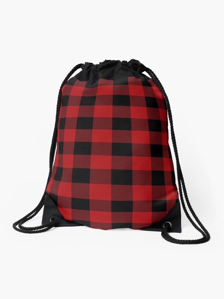 red and black checkered backpack