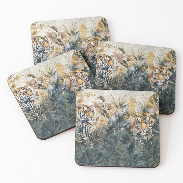 Item preview, Tigers Tropical Jungle Watercolor Art Moody Colors designed and sold by artsandsoul.