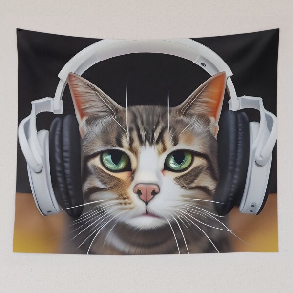 Item preview, Hip Headphone Cat designed and sold by Steeshirts.
