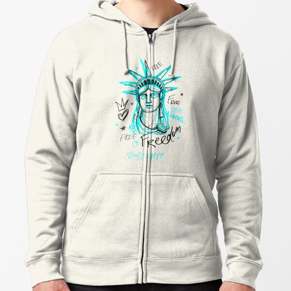 New York, City, American Liberty, Freedom, Monument. Trendy T-shirt  Template, Fashion T Shirt Design, Bright, Summer, Cool Slogan Lettering.  Color Pencil, Marker, Ink, Pen Doodles Sketch Style. Hand Drawn  Illustration Vector. Royalty