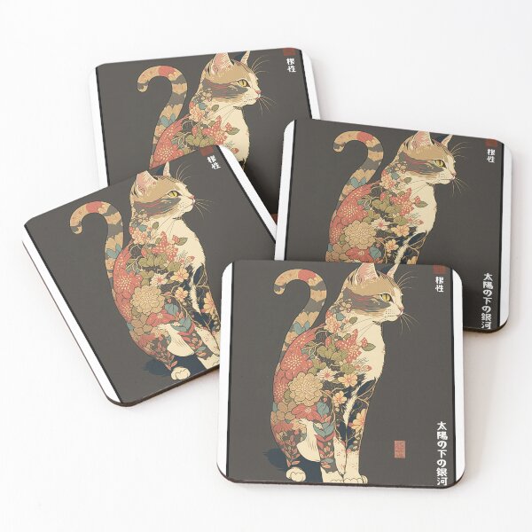 Item preview, CAT - Flower - VINTAGE JAPANESE ART designed and sold by Galaxy Under The Sun.