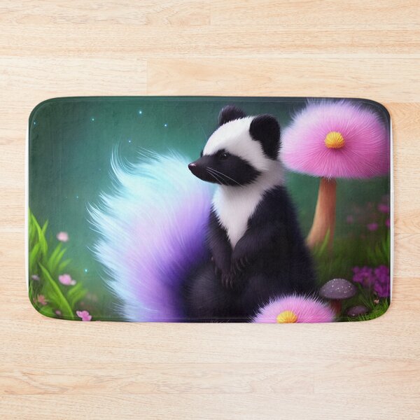 Item preview, Baby skunk sitting in the forest surrounded by flowers designed and sold by Whimsy Bu.