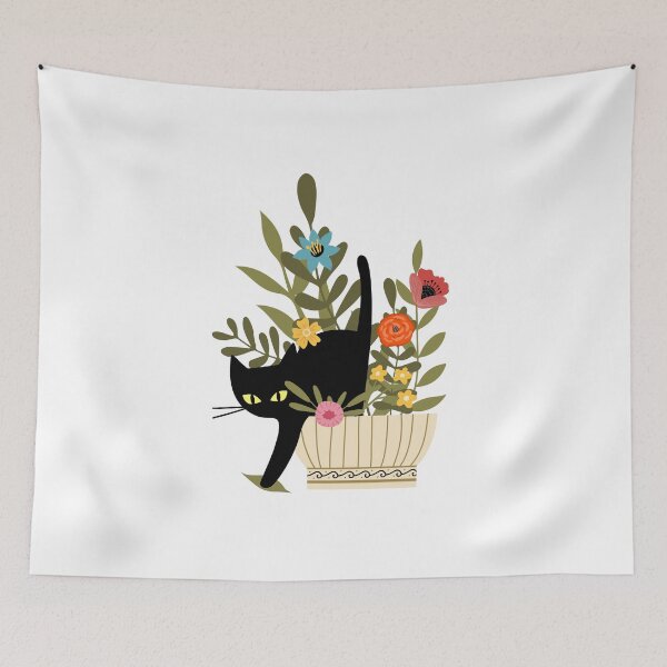 Aperçu de l'œuvre Black Cat With Flowers créée et vendue par Imaginarium Design.