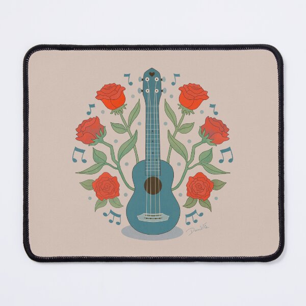 Item preview, Rose's Ukulele ~ Vintage art print ~ Blue & red on soft pink background designed and sold by Danvrie.