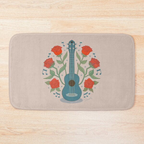 Item preview, Rose's Ukulele ~ Vintage art print ~ Blue & red on soft pink background designed and sold by Danvrie.