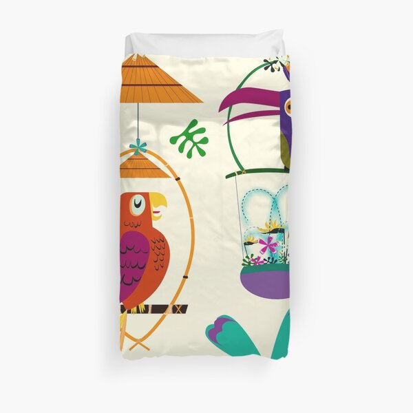 Vintage Modern Tiki Birds Duvet Cover