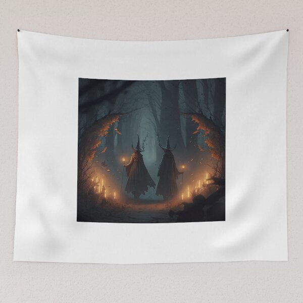Item preview, Witches in Black Cloaks in a Dark Gloomy Forest, Gloomy Dramatic Background designed and sold by Markooz85.