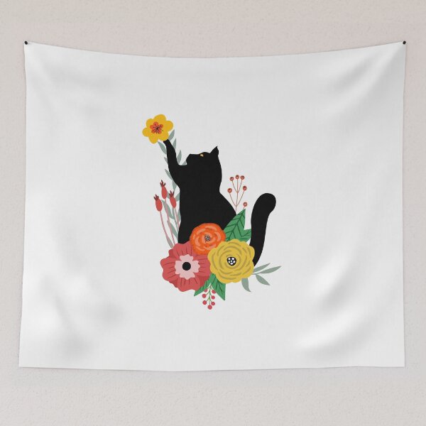 Aperçu de l'œuvre Black Cat With Flowers créée et vendue par Imaginarium Design.