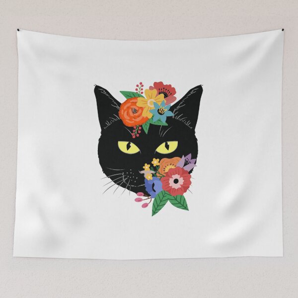 Aperçu de l'œuvre Black Cat With Flowers créée et vendue par Imaginarium Design.