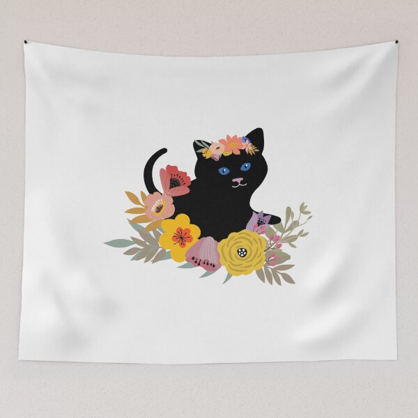 Aperçu de l'œuvre Black Cat With Flowers créée et vendue par Imaginarium Design.