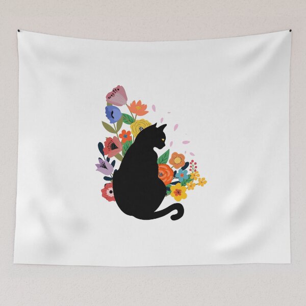 Aperçu de l'œuvre Black Cat With Flowers créée et vendue par Imaginarium Design.