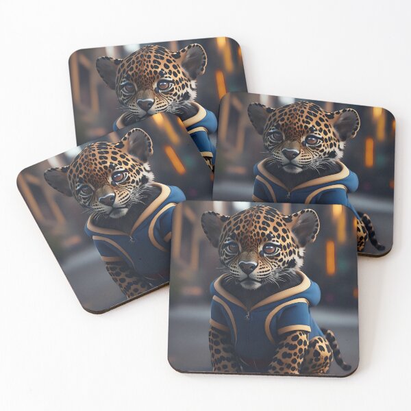 Item preview, A cute Kawaii baby jaguar wearing cool clothes in city designed and sold by SurrealAnimals.