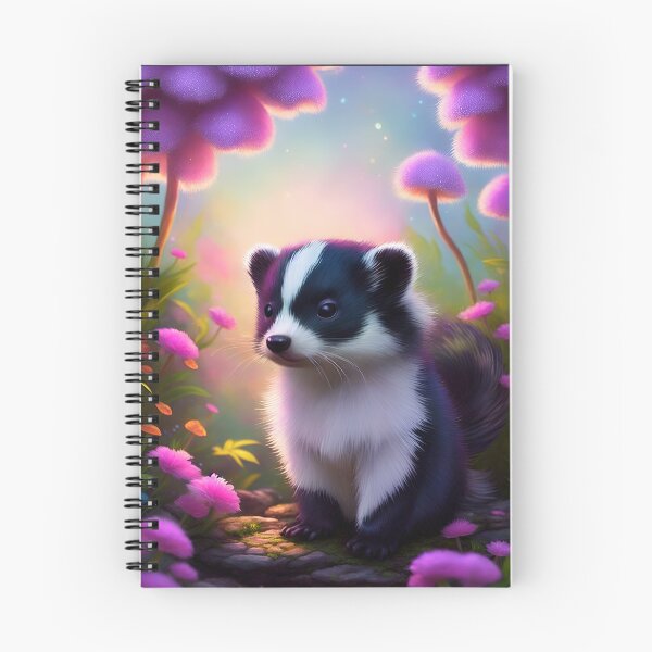 Item preview, Baby skunk sitting in the forest surrounded by flowers designed and sold by Whimsy Bu.