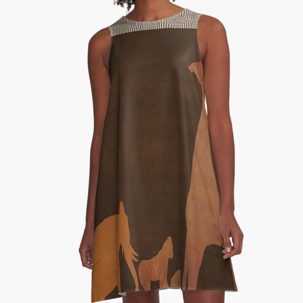 Brown Safari Jungle Zoo Animals A-Line Dress